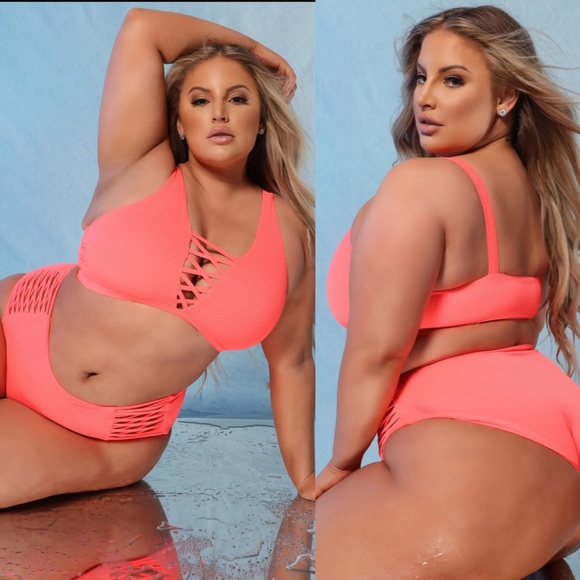 Coastal Waves Other - NEW Coastal Waves Caged High Waist Halter Plus Size Bikini Set Salmon NWT 3X